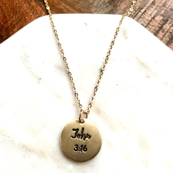 Tayzani Jewelry - Gold Disc Necklace John 3:16 Inspirational Pendant
